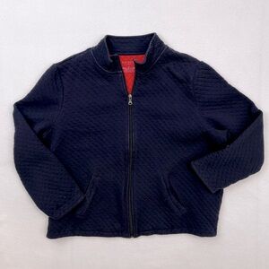 Talbots Navy Blue Quilted Zip Up Mock Neck Sweatshirt Pockets Hot Pink Inside 2X